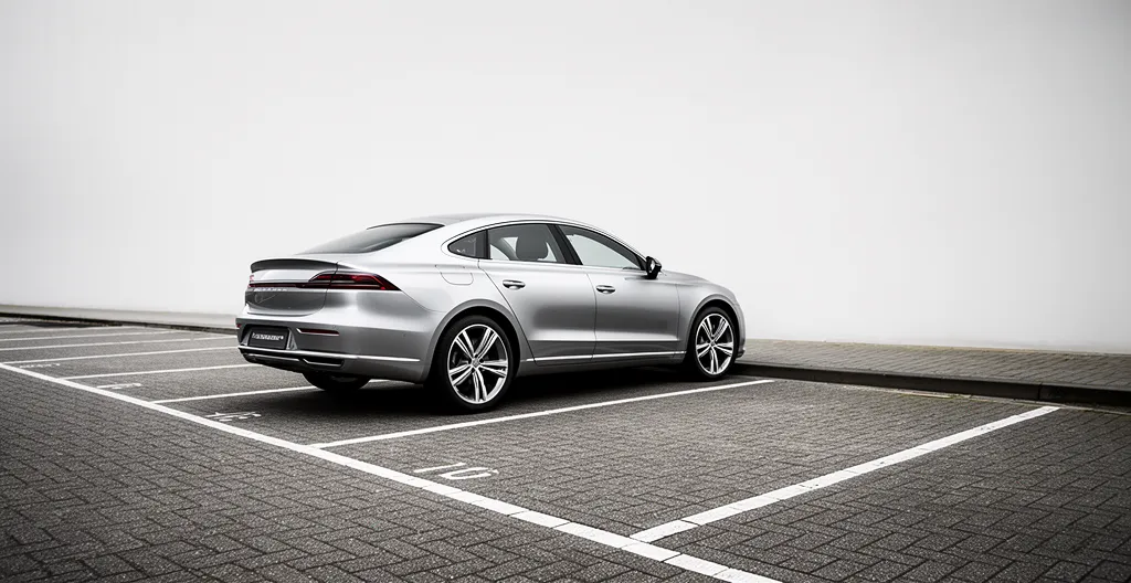 Moderne auto in Nederlandse stedelijke omgeving met reflectie van financiële overwegingen