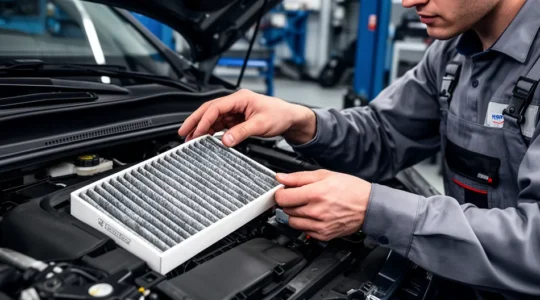 Automonteur vervangt interieurfilter in moderne auto