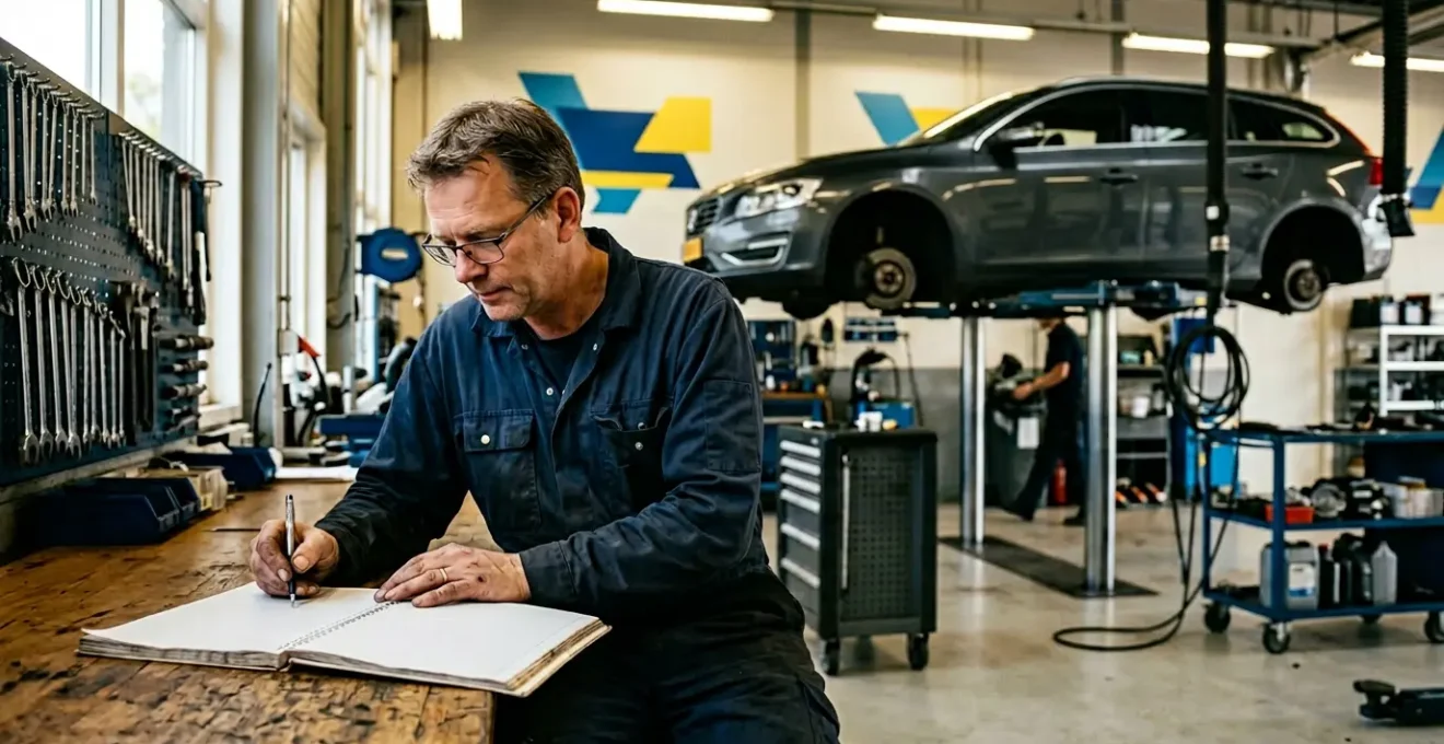Professional mechanic documenting car maintenance to preserve residual value
