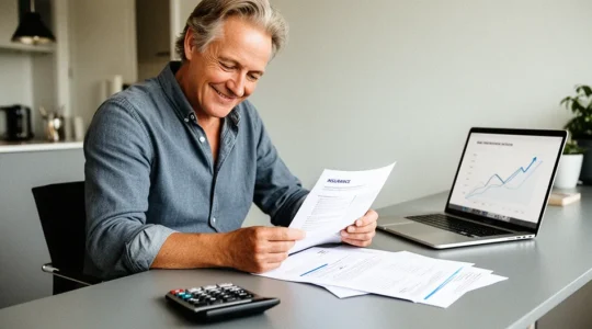 Nederlandse automobilist berekent mogelijke besparingen op autoverzekering met laptop en papieren