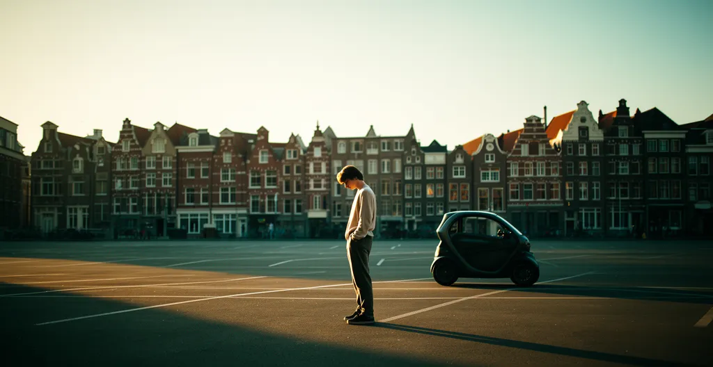 Jonge bestuurder staat nadenkend bij auto met verschillende verzekeringsopties