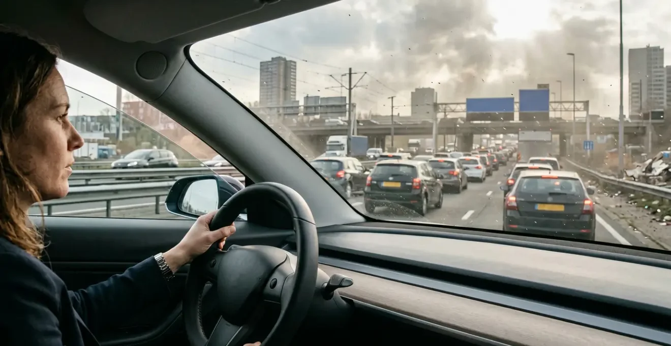 Vergelijking van luchtkwaliteit binnen en buiten een auto tijdens de spits