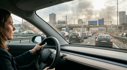 Vergelijking van luchtkwaliteit binnen en buiten een auto tijdens de spits