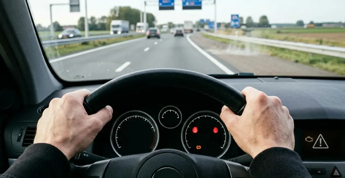 Dashboard met temperatuurmeter in het rood en motor met stoom