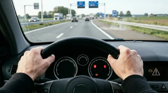 Dashboard met temperatuurmeter in het rood en motor met stoom