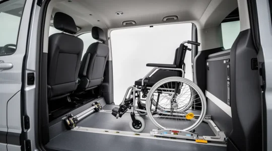 Moderne rolstoelauto met automatisch docking station volgens ISO-normen