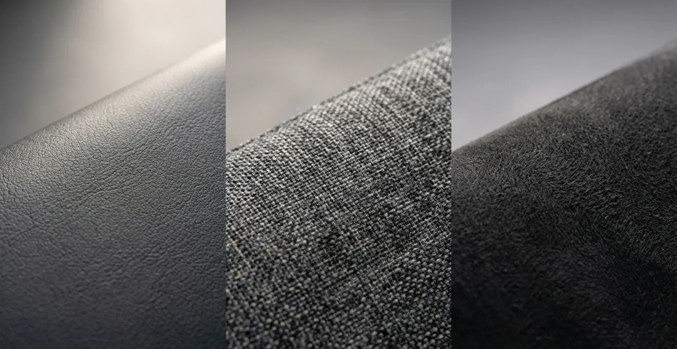 Close-up van verschillende autointerieur materialen in populaire leasemodellen