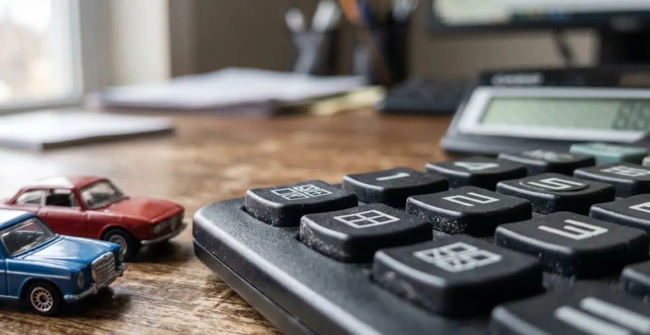 Calculator en automodellen op bureau voor premieberekening