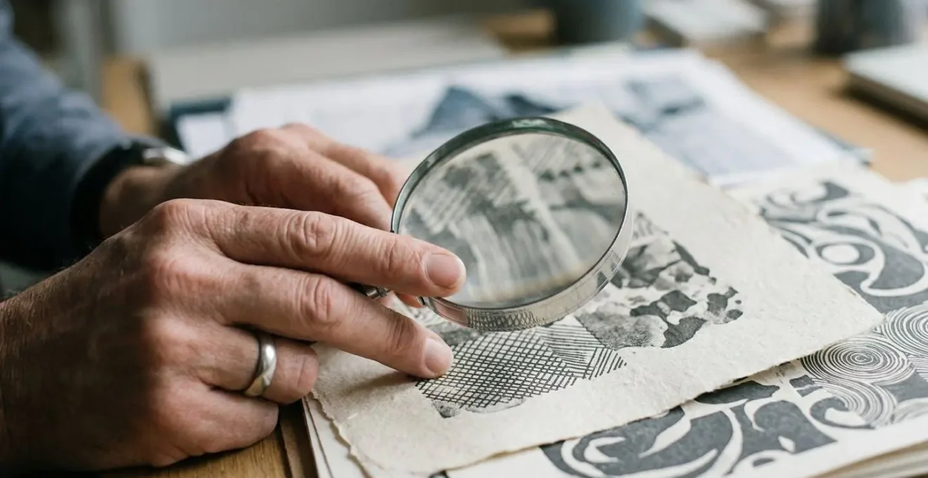 Close-up van handen die verzekeringsdocumenten bestuderen met een vergrootglas