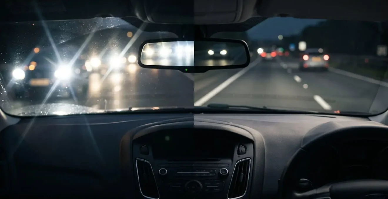 Nachtelijke rijsituatie met moderne koplamptechnologie en anti-verblindings oplossingen