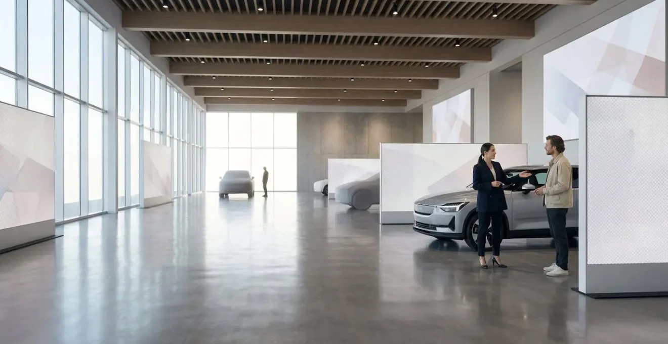 Autoverkoper en klant bespreken prijzen in dealerruimte