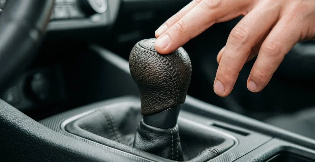 Close-up van versnellingspook tijdens testrit