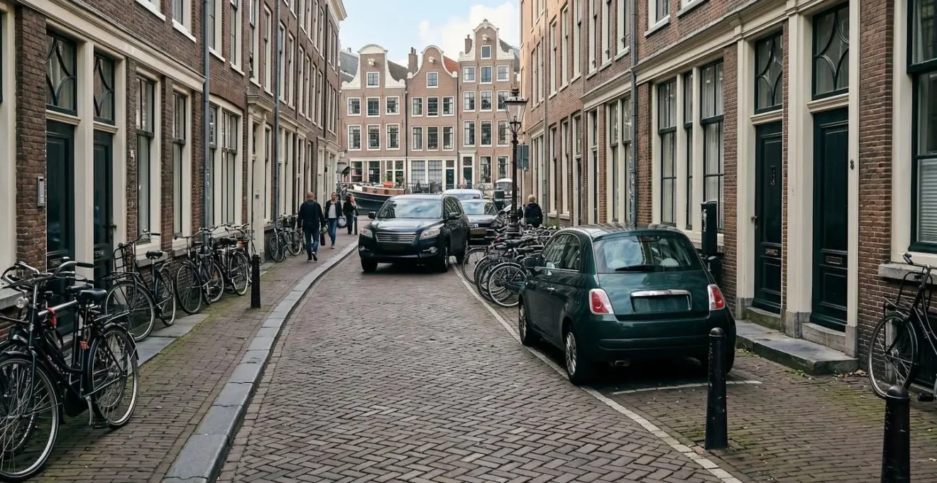 Compacte A-segment auto in krappe parkeersituatie historische Nederlandse binnenstad