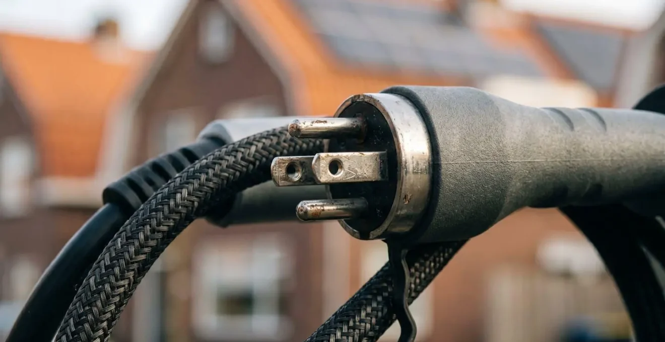 Eigen laadpaal bij Nederlandse rijtjeswoning met zonnepanelen op dak