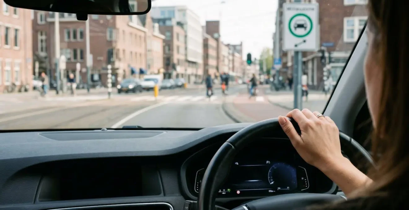 Euro 6 benzineauto uit 2020 bij toegang tot Nederlandse stadscentrum met milieuzone aanduiding